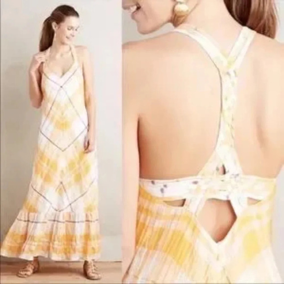 Holding Horses Yellow Plaid Maxi Sun Dress Anthropologie Medium - Picture 11 of 12